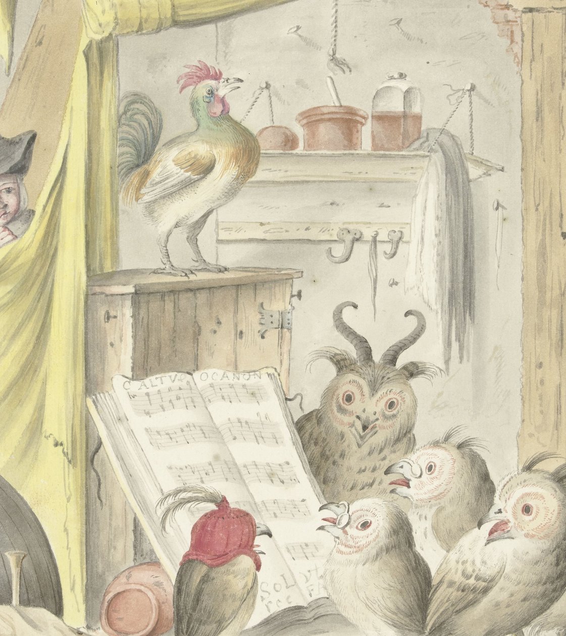 Interno con concerto di uccelli da Cornelis Saftleven (possibly)