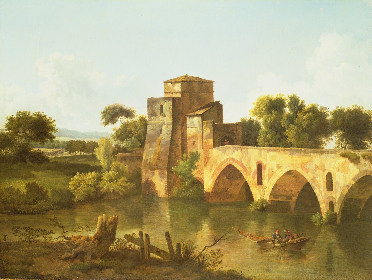 Scena fluviale con un pescatore da Cornelius Decker