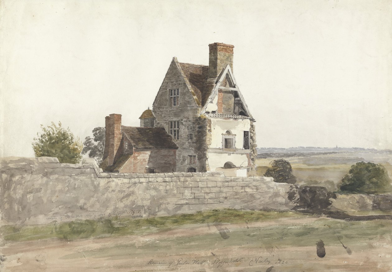 Resti di Parton Hall, Staffordshire, 1820 da Cornelius Varley