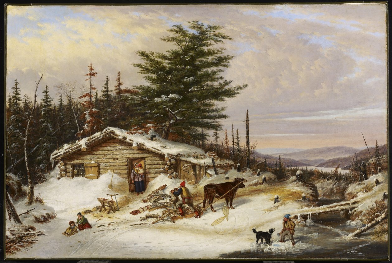 Casa di tronchi del colono da Cornelius Krieghoff
