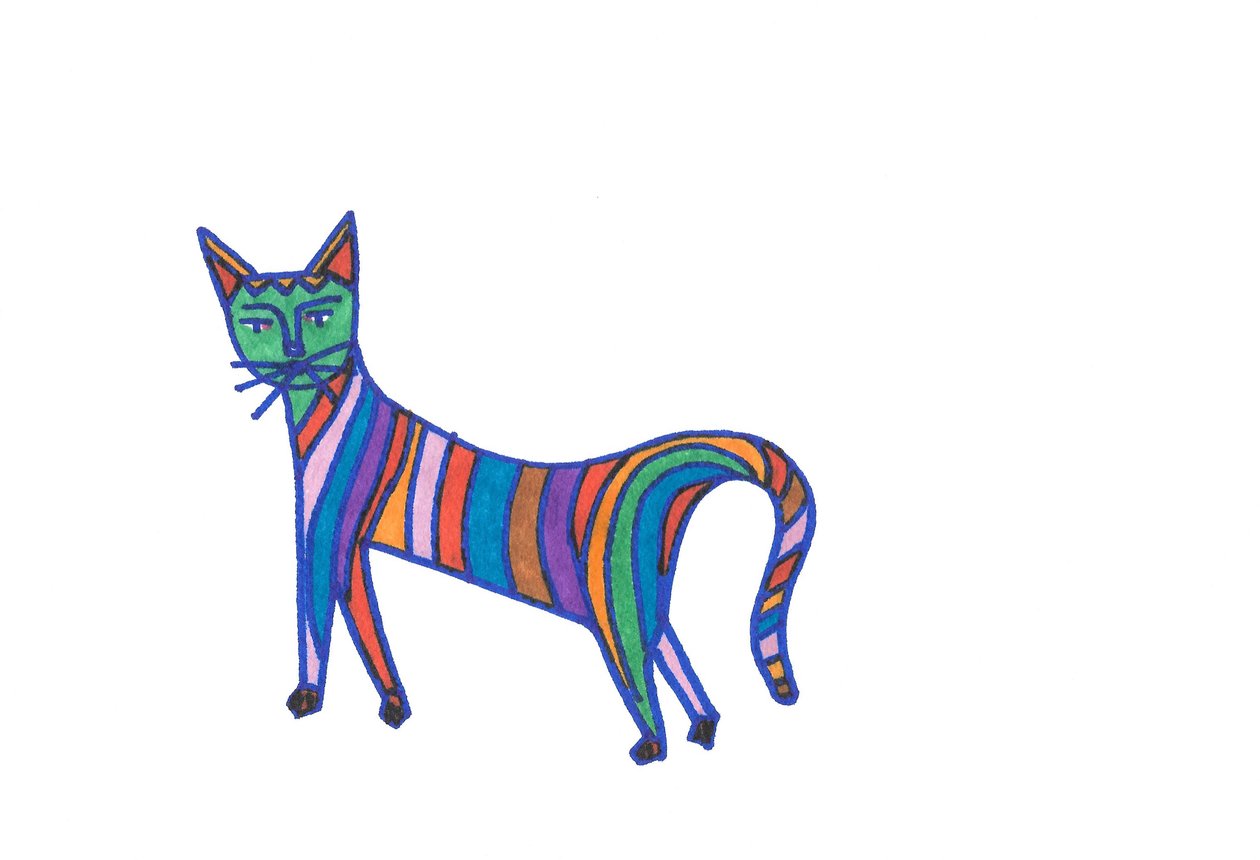 Gatto arcobaleno (punta di feltro su carta) da Daisy de Villeneuve