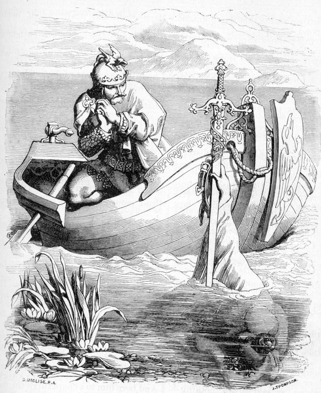 Sir Bedivere vede un braccio afferrare la spada di Re Artù nel lago, 1901 da Daniel Maclise