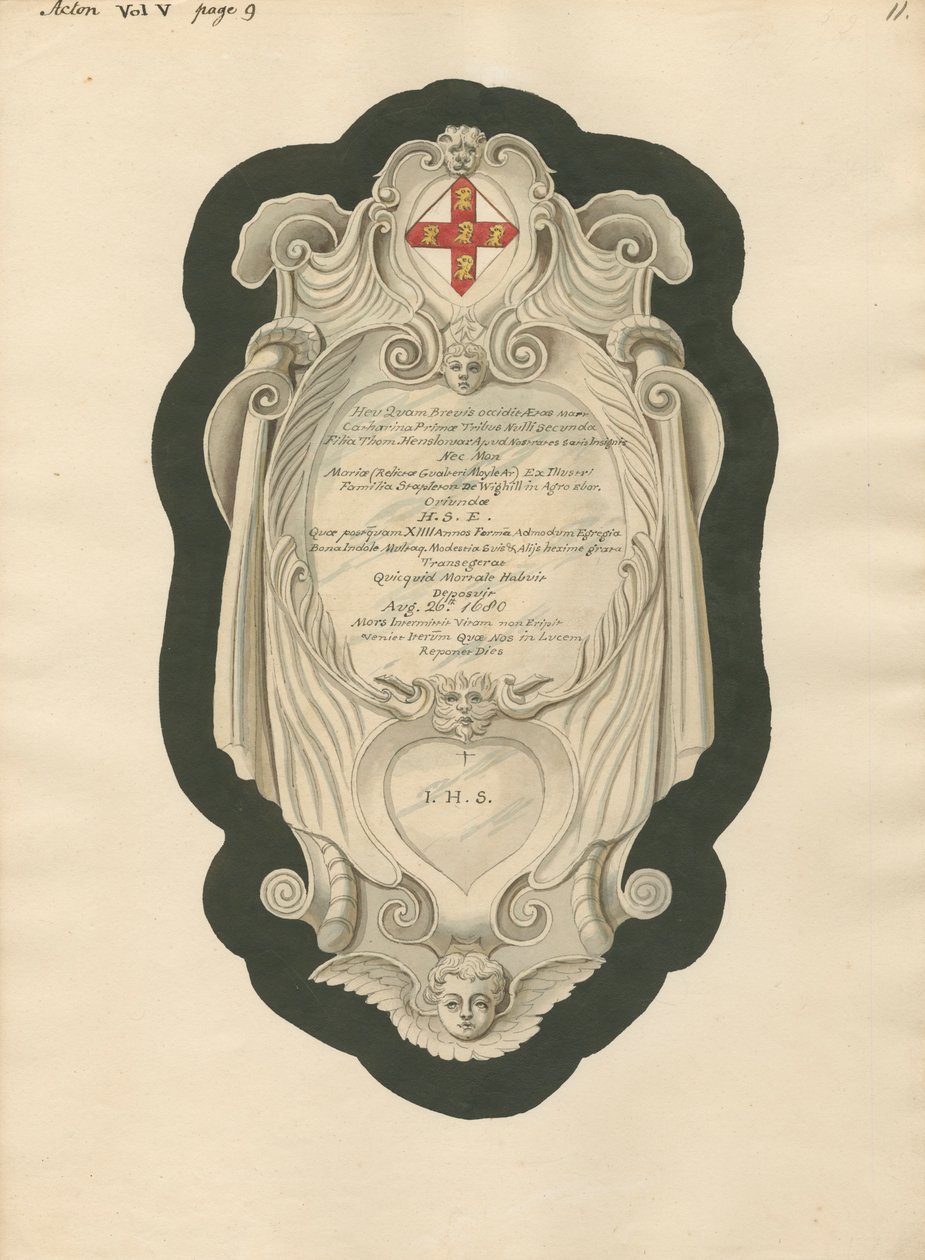 Memoriale a H.S.E. dalla Chiesa di Acton da Daniel Lysons
