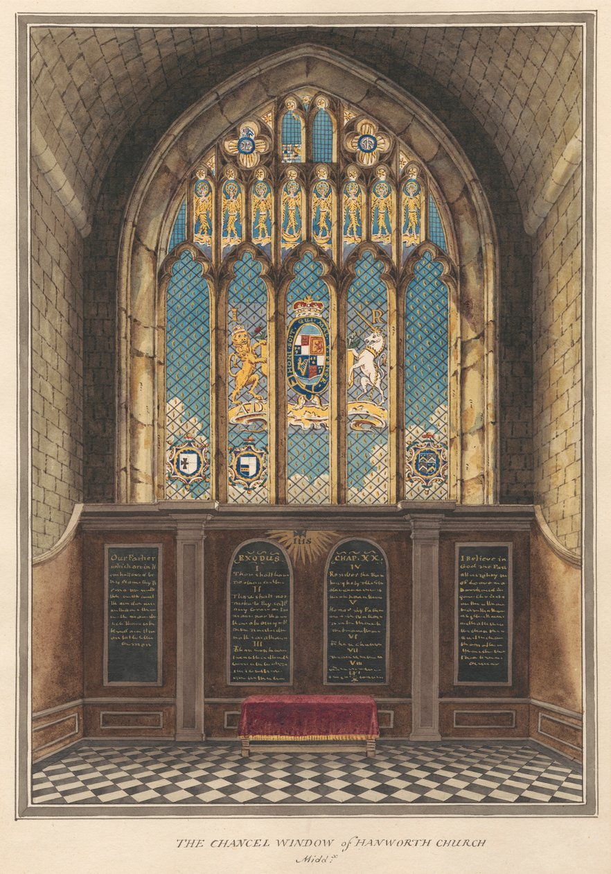 La finestra del presbiterio della Chiesa di Hanworth da Daniel Lysons