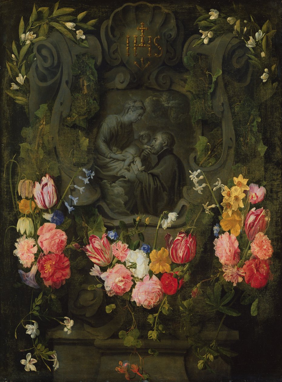 Rilievo in pietra con fiori da Daniel Seghers