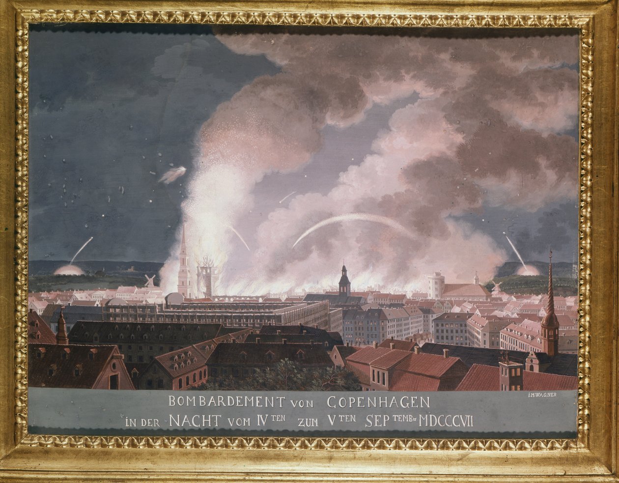 La Seconda Battaglia di Copenaghen (o il Bombardamento di Copenaghen) 1807 da Danish School