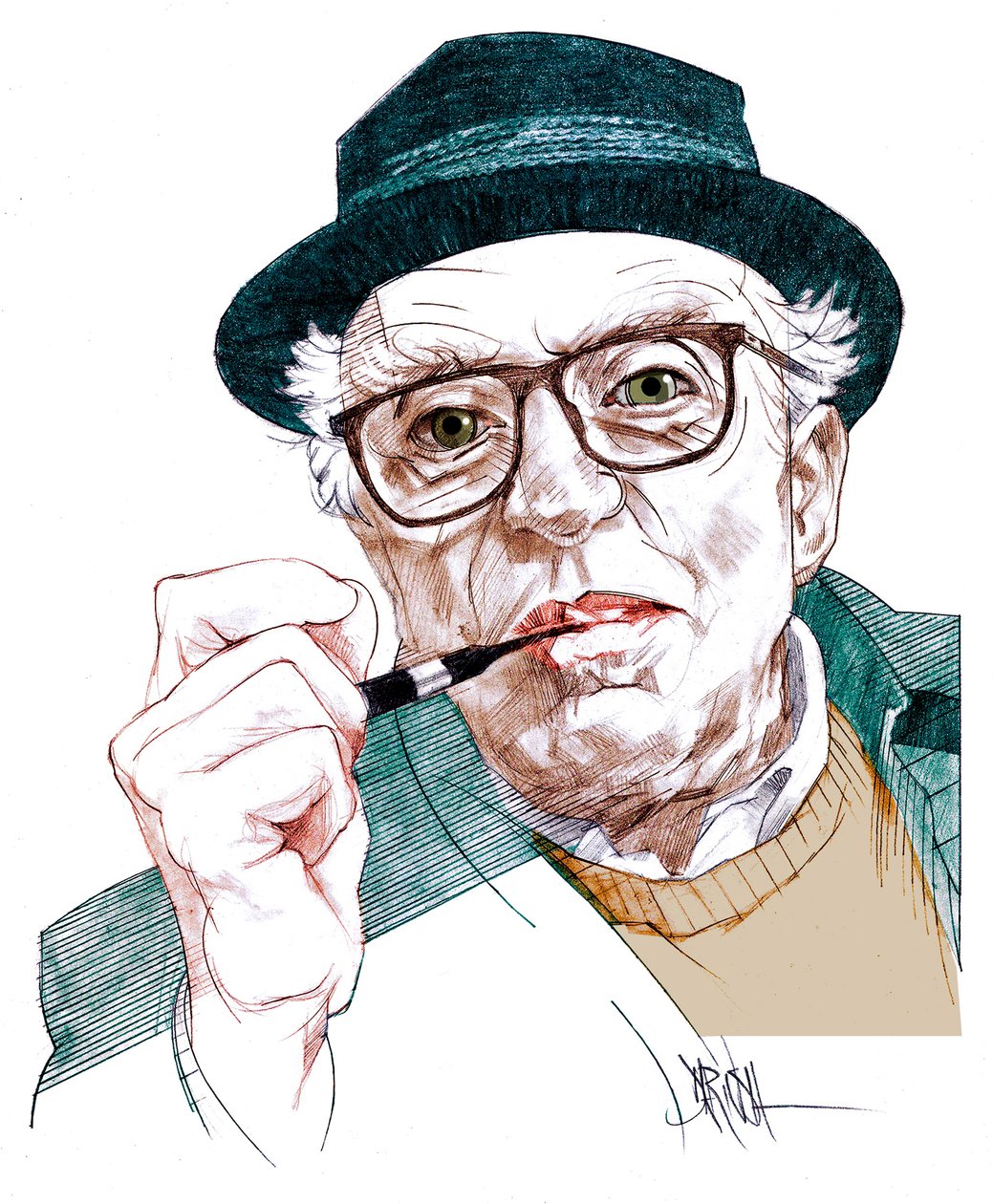 Luigi Malerba, 2020 (disegno digitale a matita colorata) da Dariush Radpour