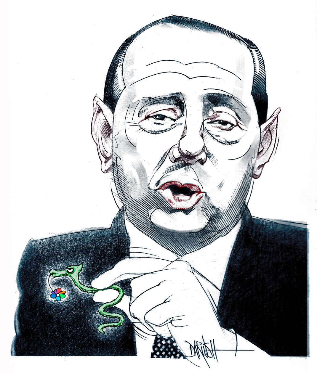 Silvio Berlusconi, 2024 (disegno digitale a matita colorata) da Dariush Radpour