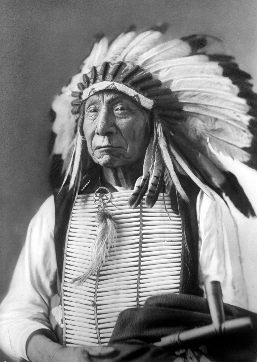 Red Cloud, capo Dakota, con un copricapo da David Frances Barry