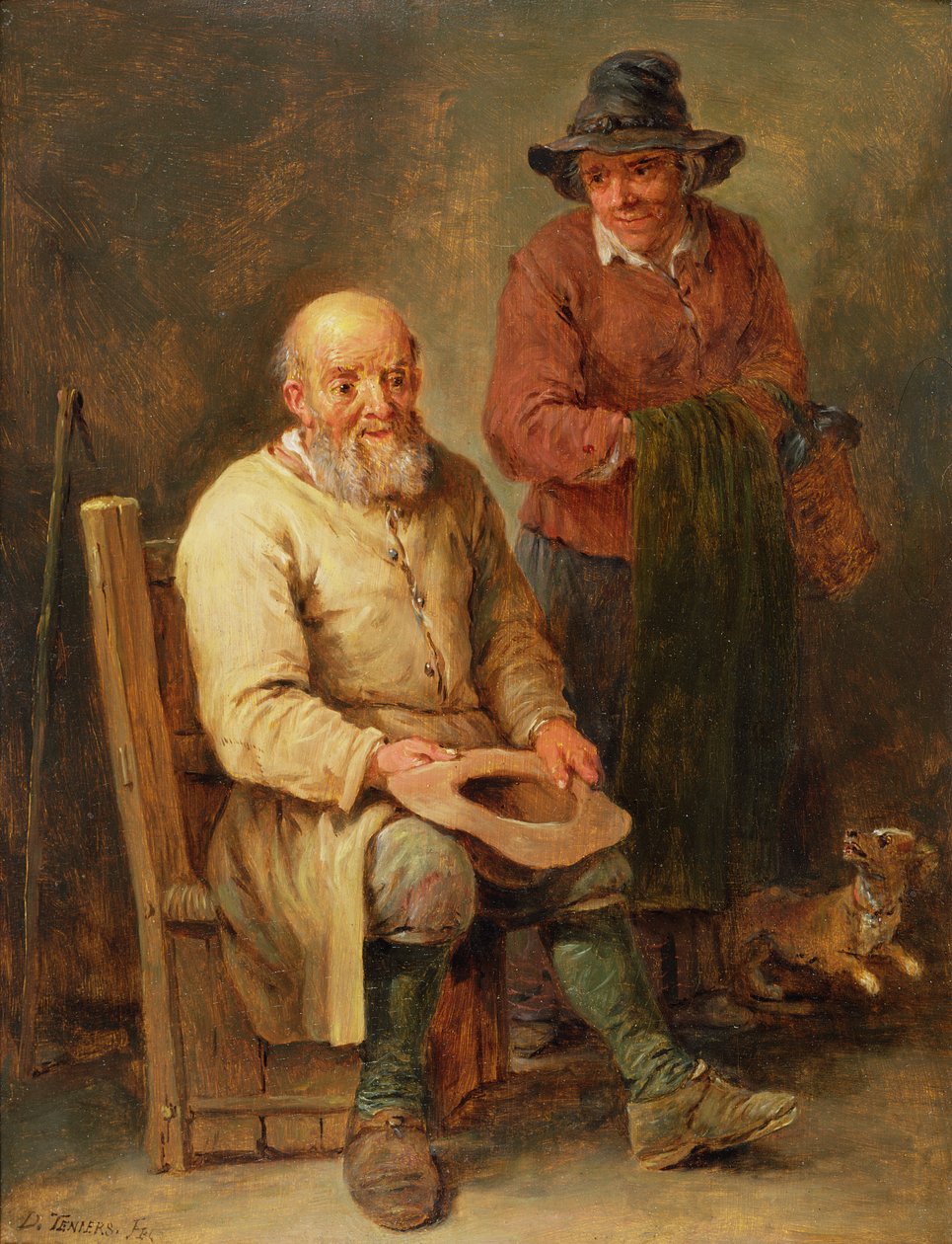 Un uomo seduto con una donna al suo fianco e un cane ai loro piedi, XVII secolo da David Teniers the Younger