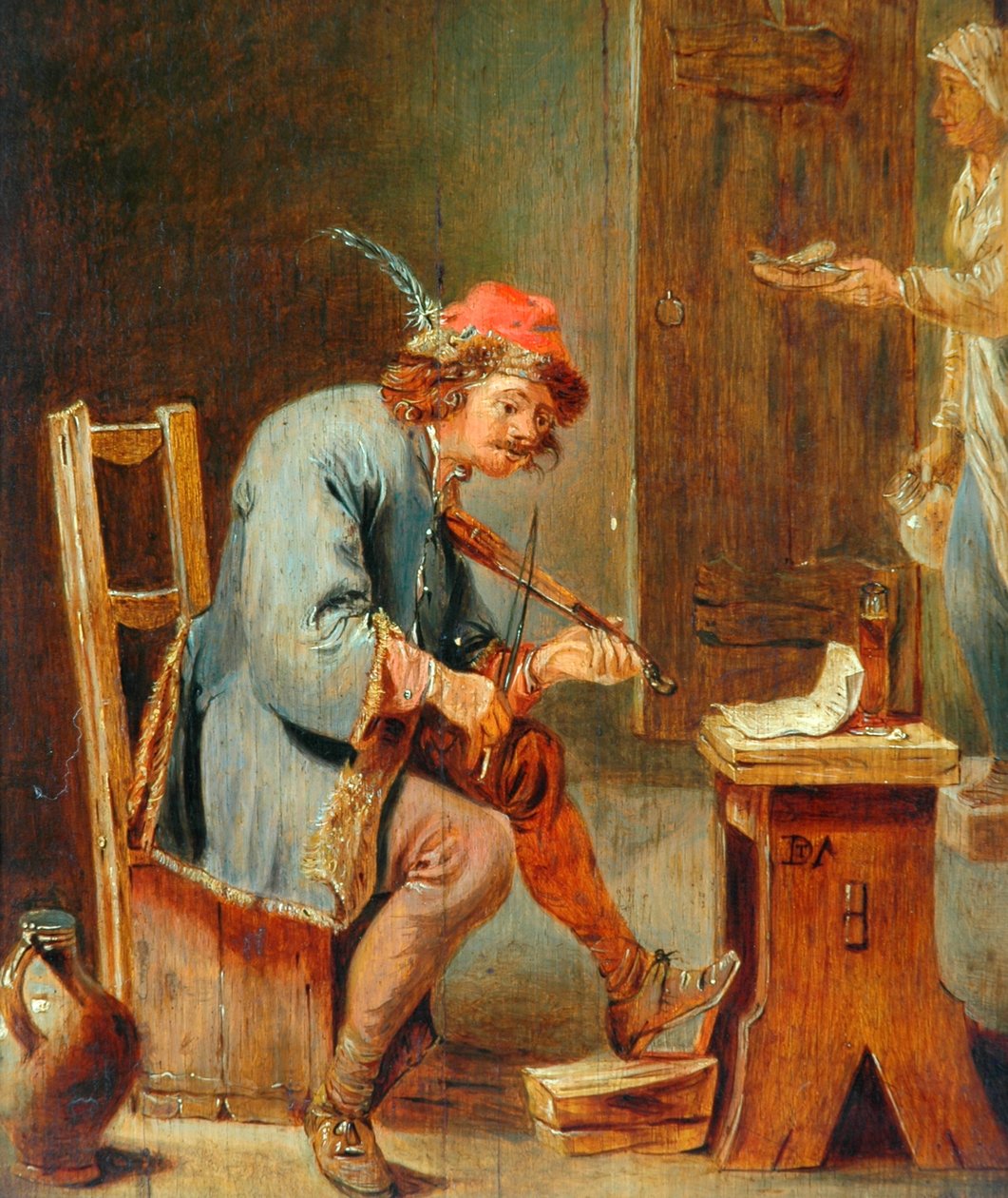 Uomo che suona un violino, 1800-50 da David Teniers the Younger