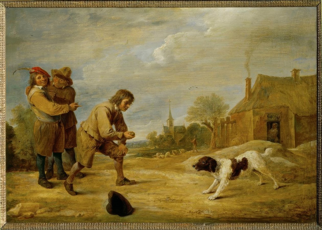 Ragazzi contadini con un cane da David Teniers the Younger