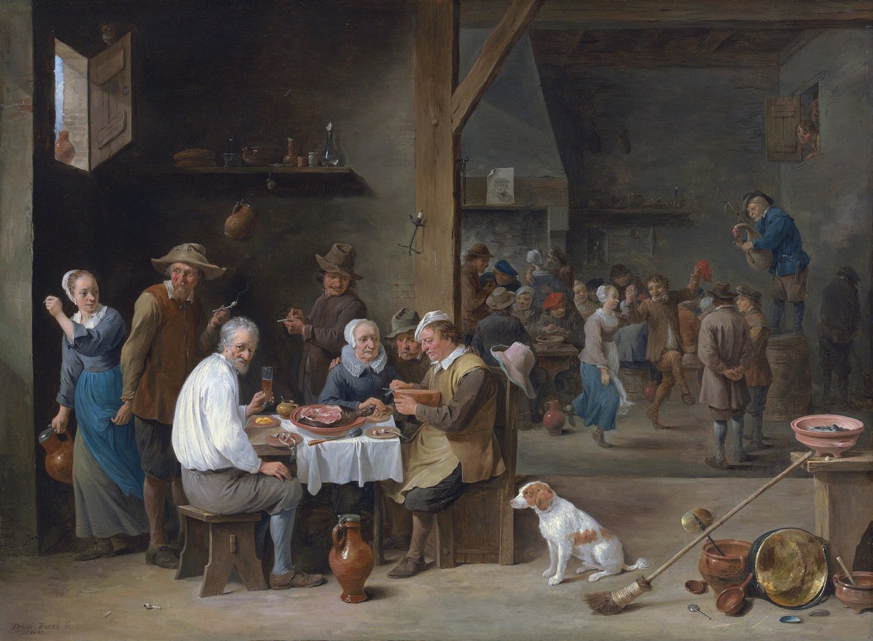 La cena a base di prosciutto da David Teniers the Younger