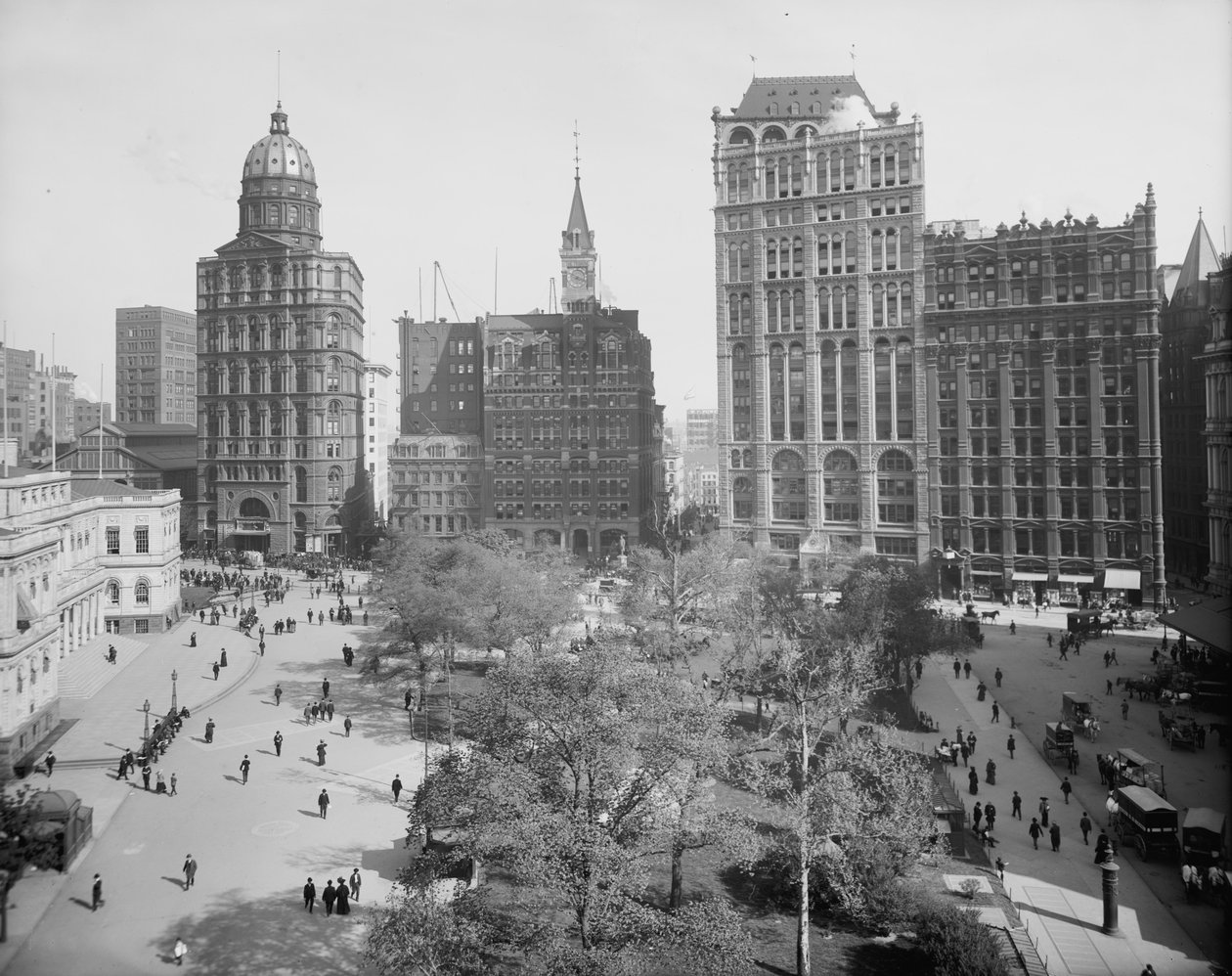 Newspaper Row, Park Row, New York City, c.1890-1910 da Detroit Publishing Co.