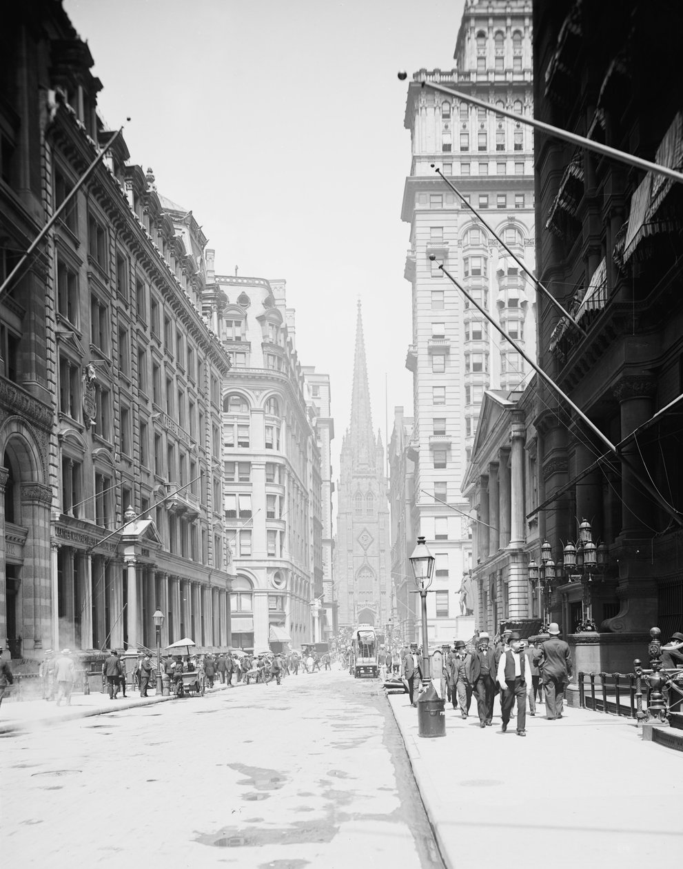 Wall St. e Trinity Church, New York, 1903 da Detroit Publishing Co.