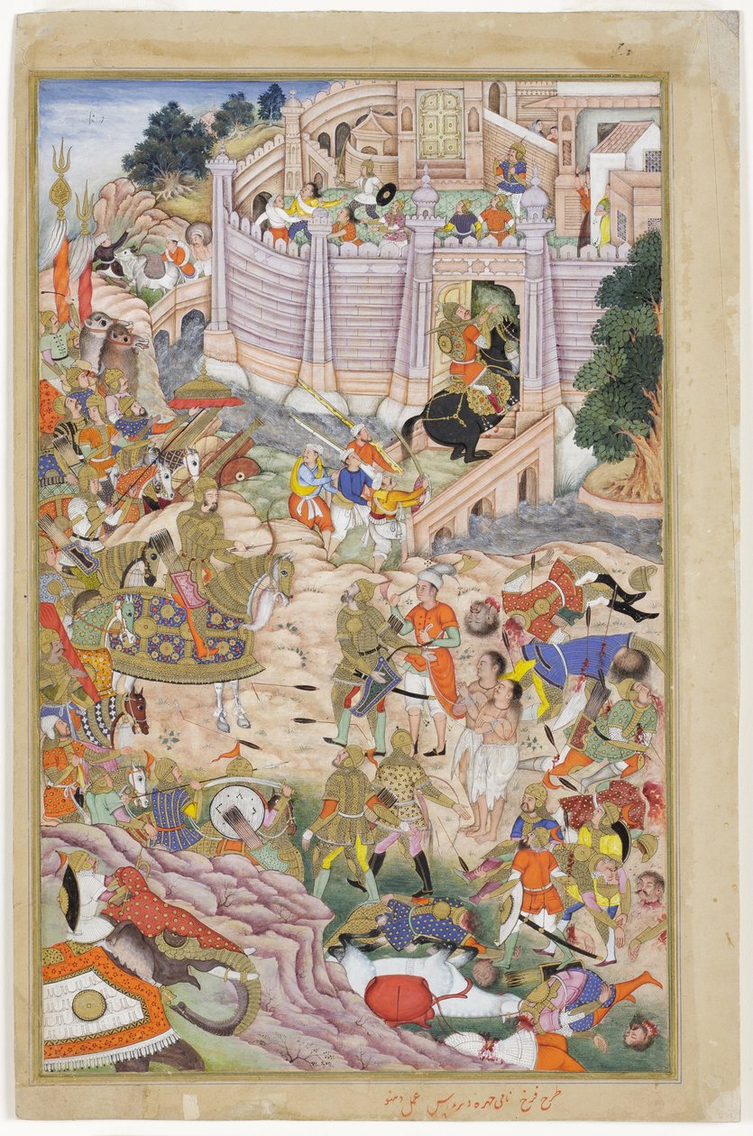 Le truppe di Babur prendono la fortezza di Kabul, c.1590-1600 da Dhannu, and Dharmdas Farrukh