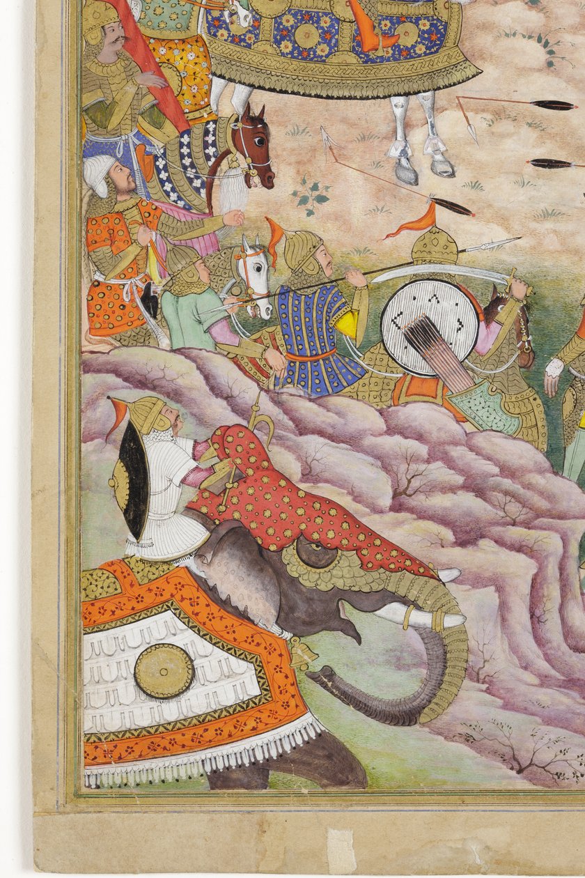 Dettaglio delle truppe di Babur che prendono la fortezza di Kabul, c.1590-1600 da Dhannu, and Dharmdas Farrukh