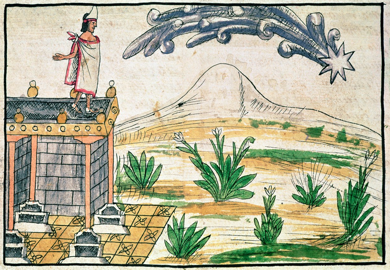Montezuma II (1466-1520) osserva una cometa, 1579 da Diego Duran