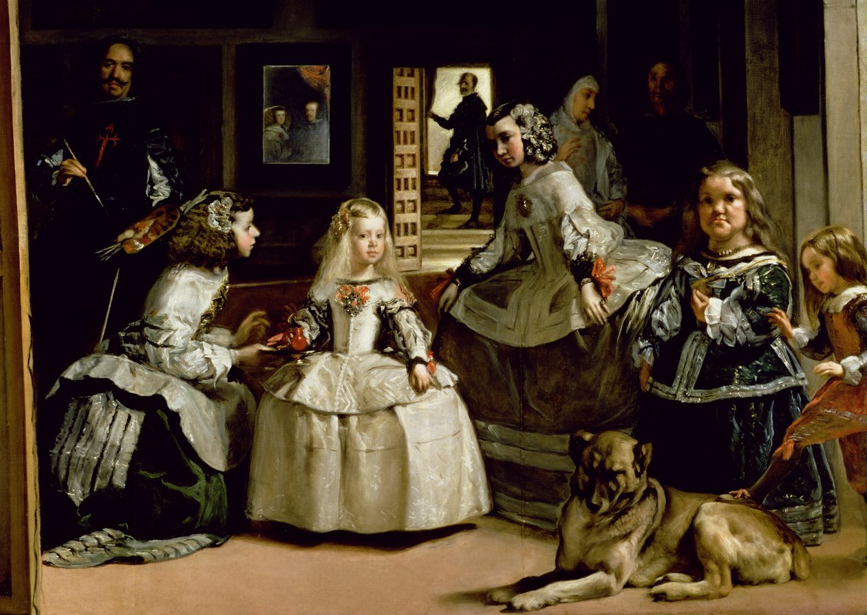 Las Meninas, dettaglio della metà inferiore che raffigura la famiglia di Filippo IV (1605-65) di Spagna, 1656 (dettaglio) da Diego Velázquez