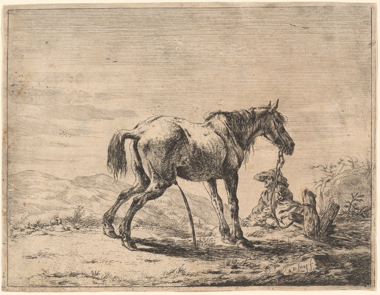 Cavallo impennato vicino a una stalla da Dirck Stoop