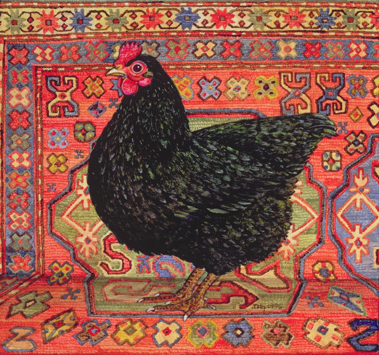 Pollo sul tappeto nero da Ditz