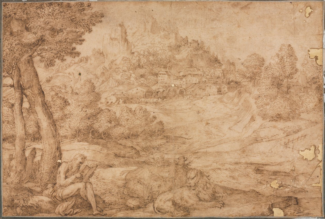 San Girolamo in un paesaggio, c. 1530 da Domenico Campagnola