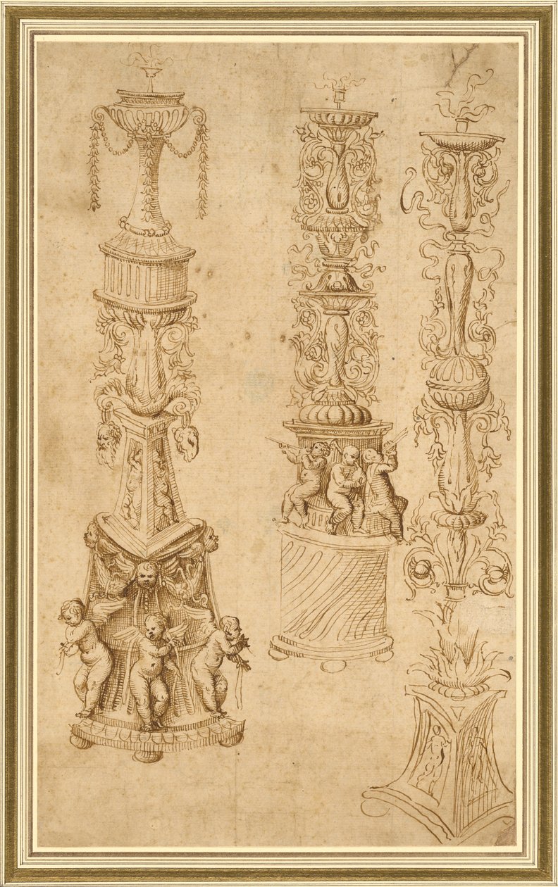 Studi di tre candelabri da Domenico Campagnola