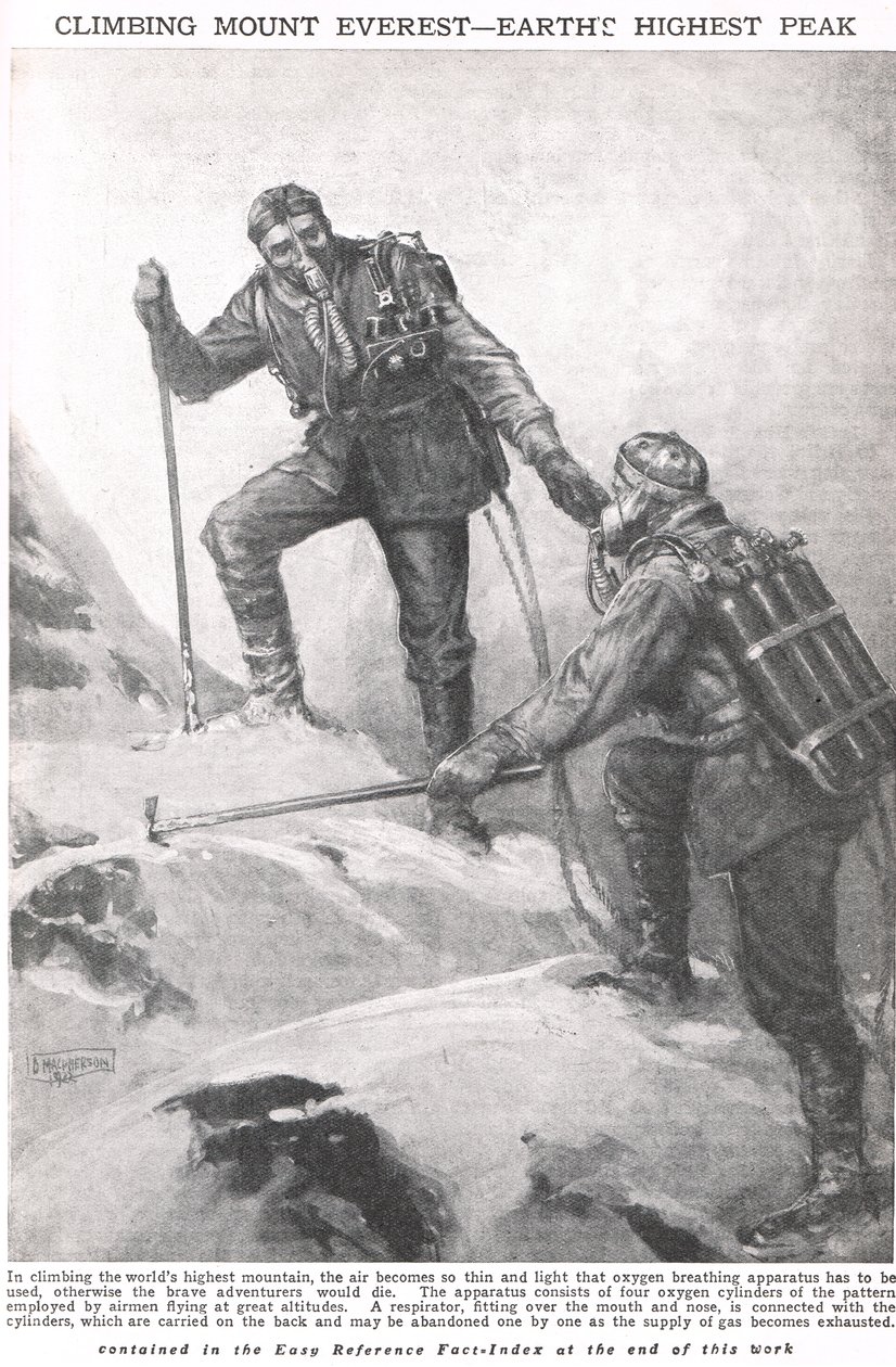 Scalare il Monte Everest, illustrazione dal Newnes Pictorial Book of Knowledge, c.1920 da Duncan McPherson