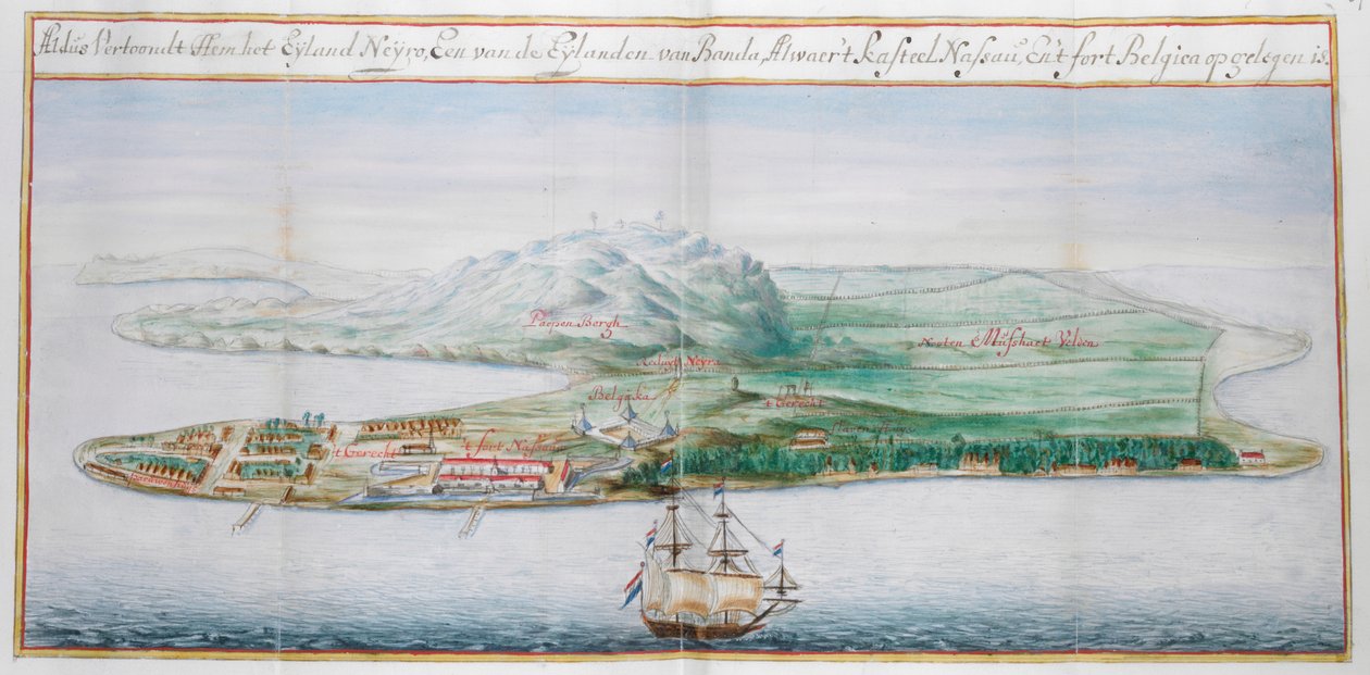 Veduta di una delle isole Banda da Dutch School