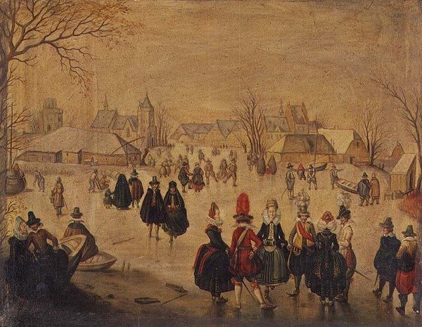 Paesaggio invernale: Pattinatori eleganti su un lago da Dutch School