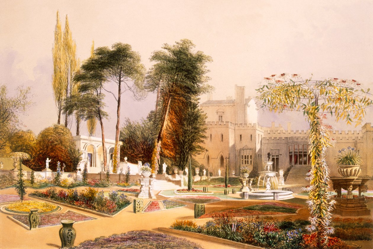 Il parterre nei giardini di Wilton, la residenza del conte di Pembroke (cromolitografia) da E. Adveno Brooke