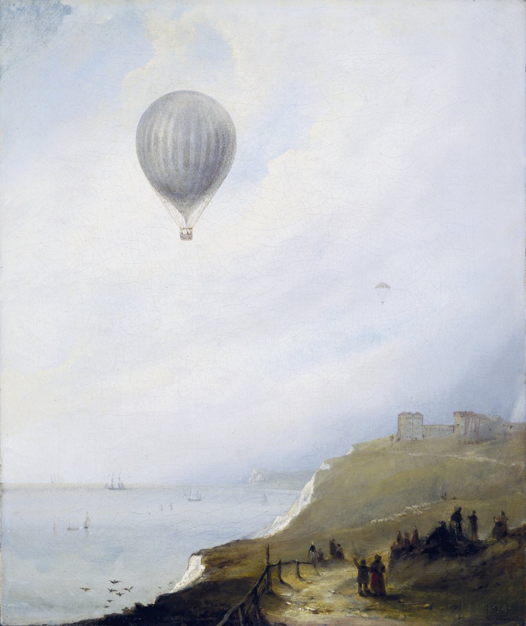 Mongolfiera sopra le scogliere, Dover, 1840 da E.W. Cocks