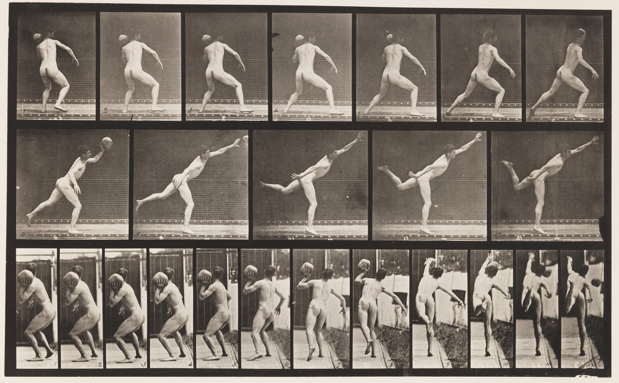 Sollevare una roccia da 20 libbre, 1885 da Eadweard Muybridge