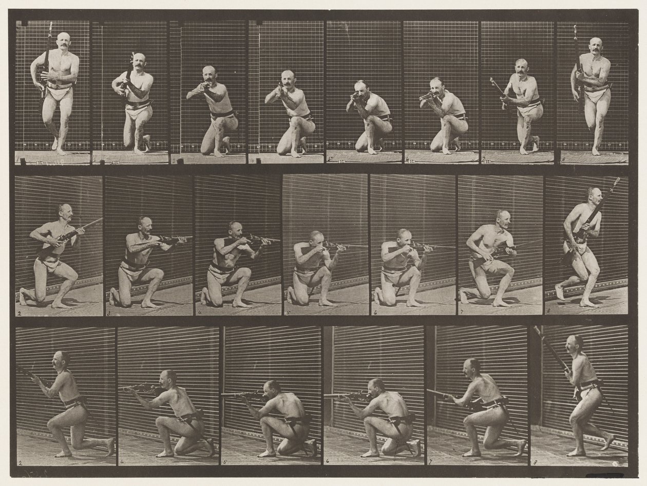 Inginocchiarsi, sparare e alzarsi (tavola 356) da Eadweard Muybridge