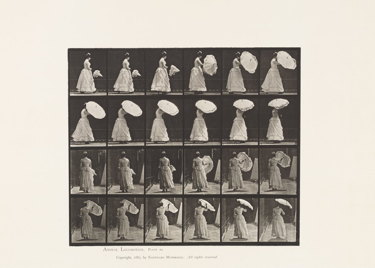 Camminare, aprire un parasole da Eadweard Muybridge