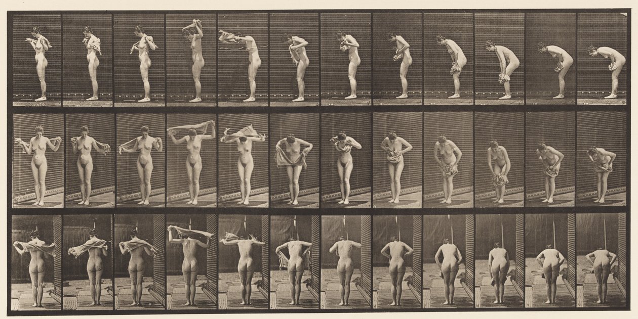 Asciugarsi il corpo con un asciugamano (tavola 414) da Eadweard Muybridge