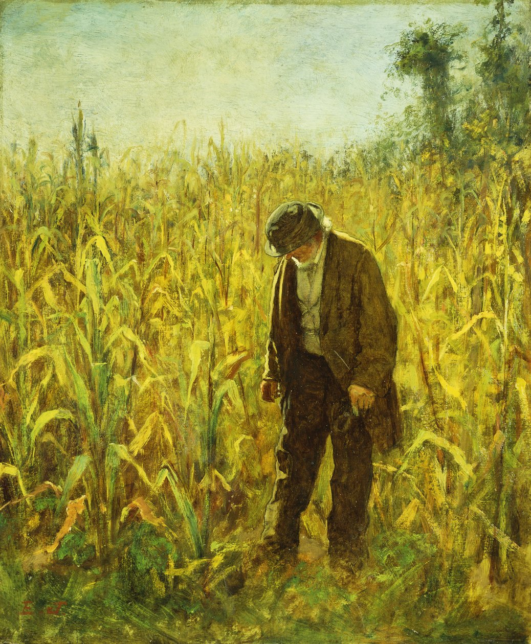 Uomo in un campo di grano da Eastman Johnson