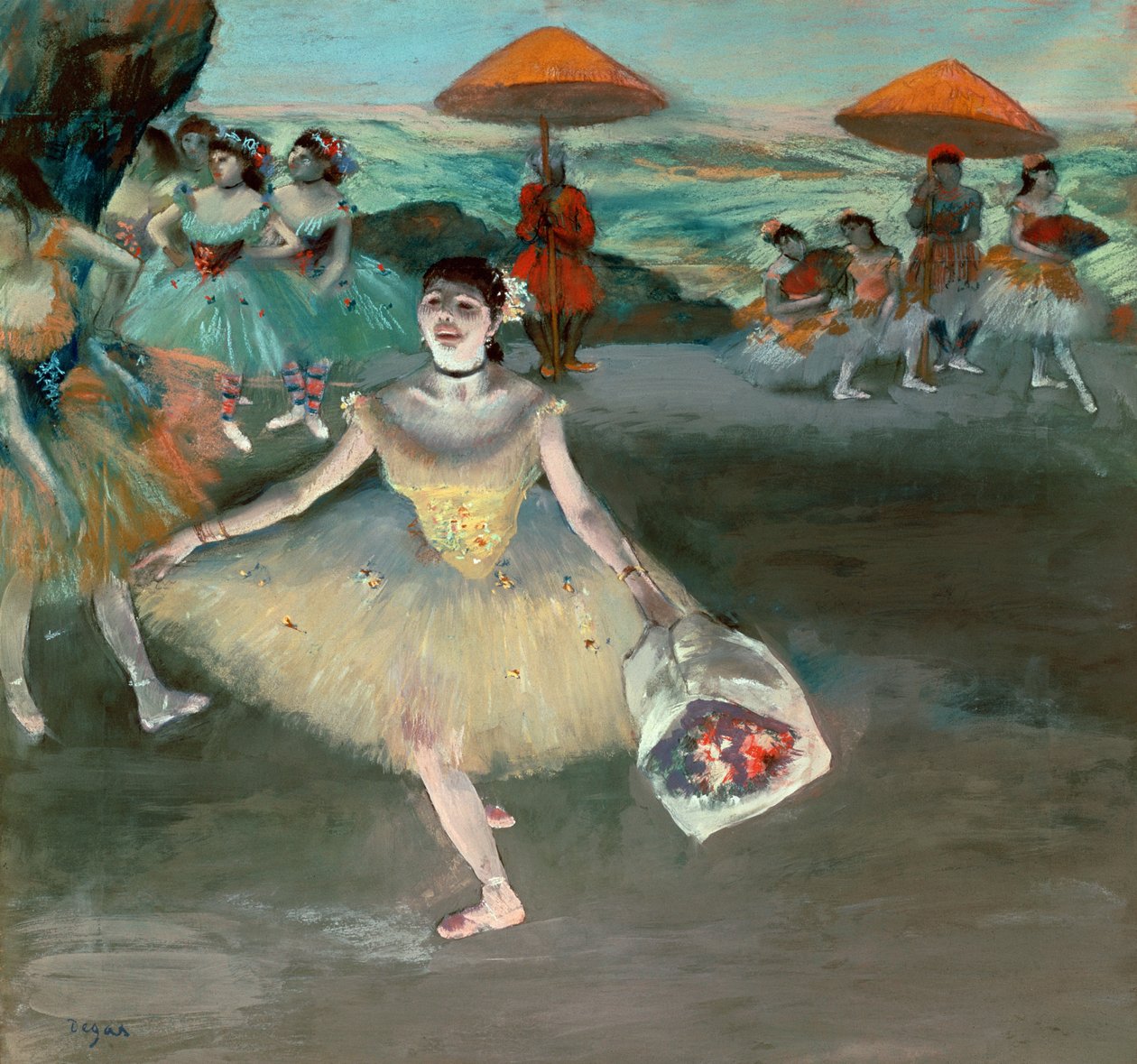 Ballerina con bouquet, in riverenza, 1877 da Edgar Degas