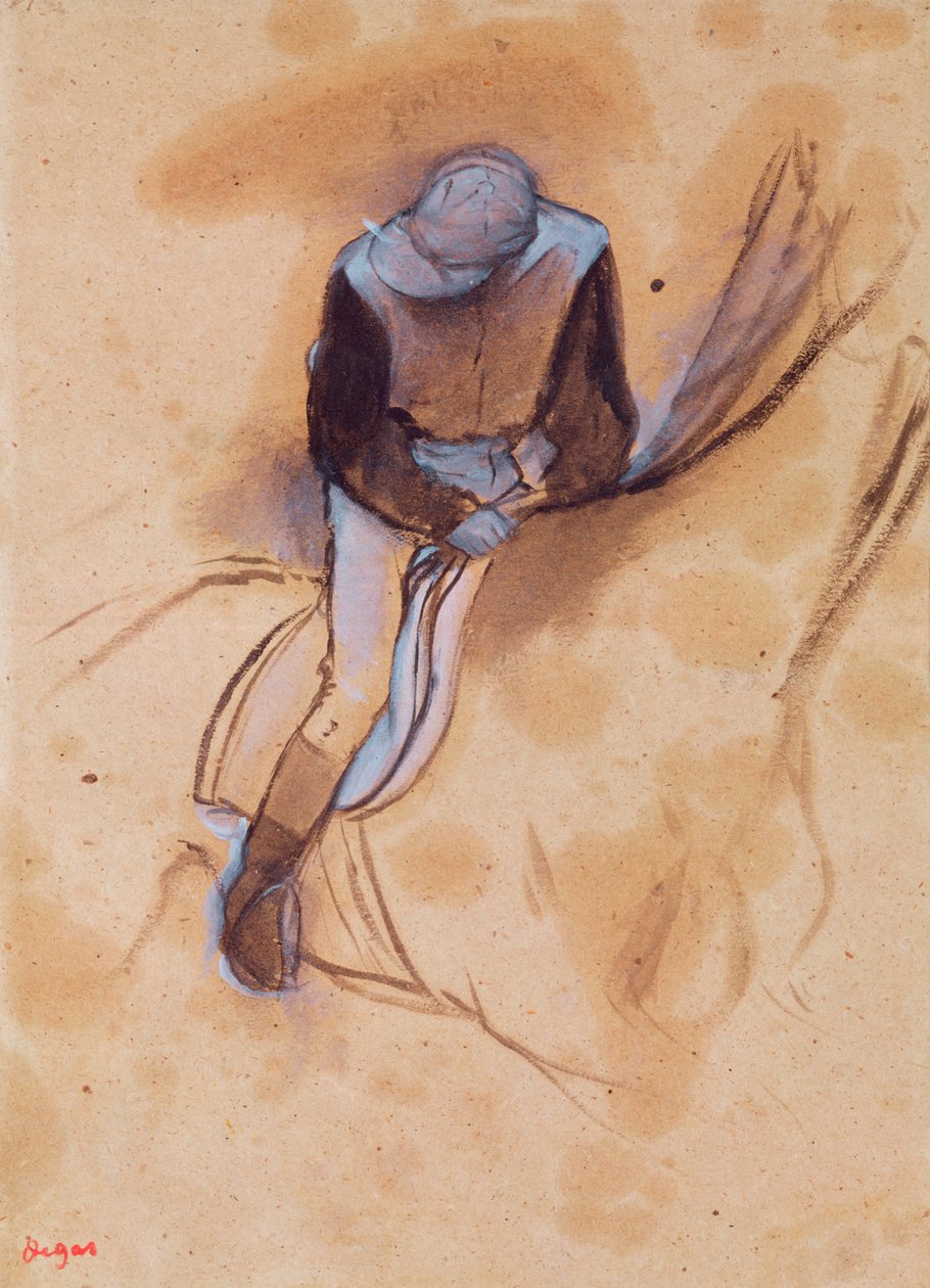 Fantino flesso in avanti in piedi sulla sella, 1860-90 da Edgar Degas