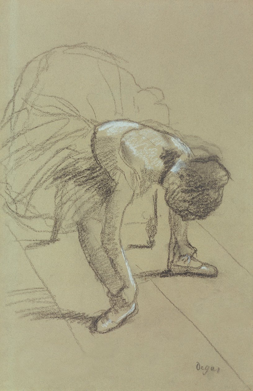 Ballerina seduta che si aggiusta le scarpe, c.1890 da Edgar Degas