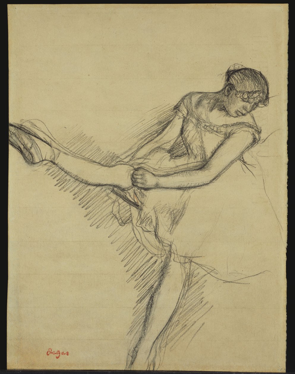 Ballerina seduta, che si aggiusta la calza, c.1880 da Edgar Degas