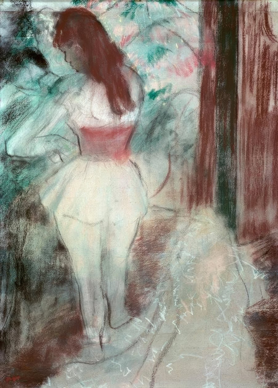 Ballerina che si veste da Edgar Degas