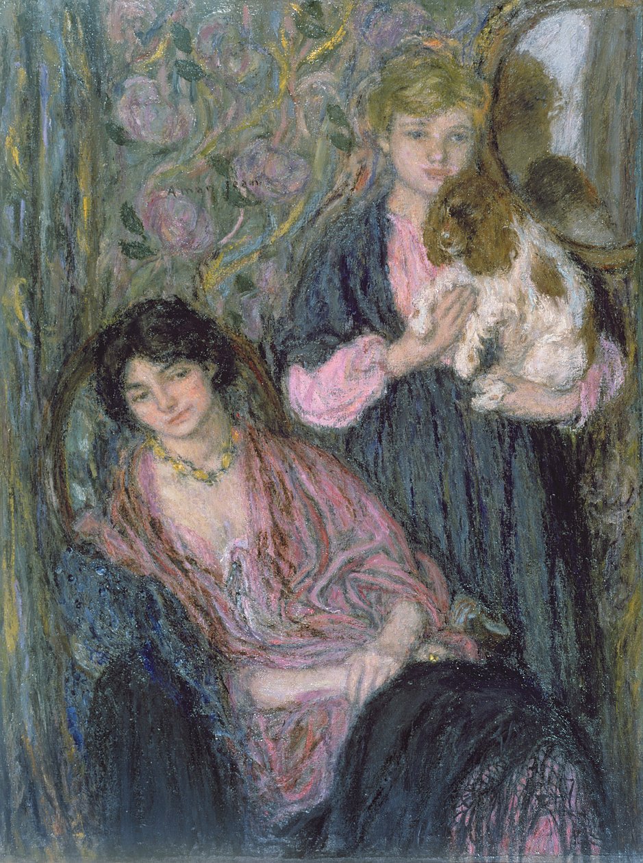 Due donne con uno spaniel da Edmond François Aman Jean