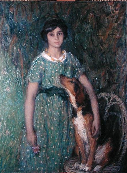 Ragazza con un Cane da Edmond François Aman Jean