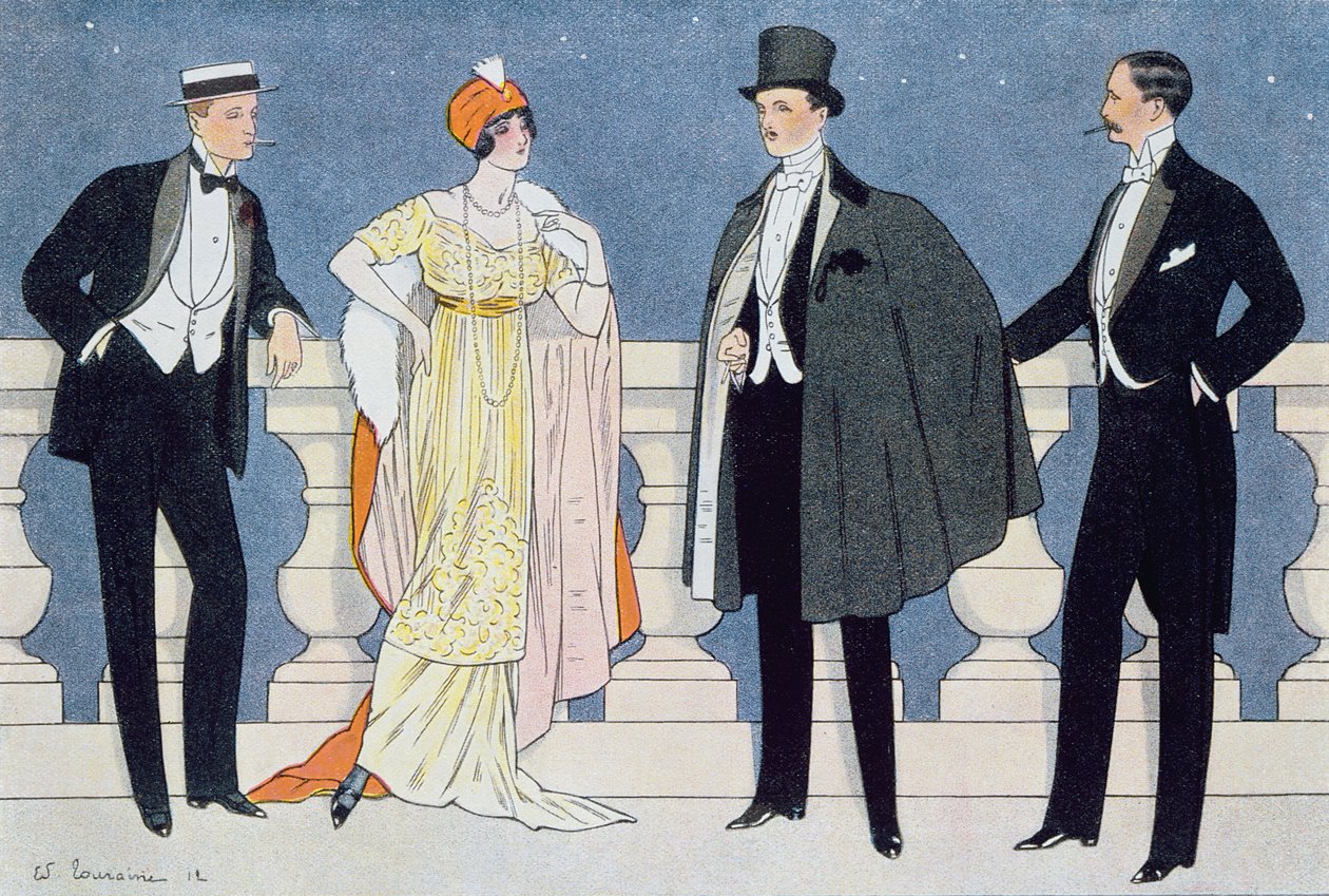 Abito da sera elegante per uomini e donne, illustrazione da 