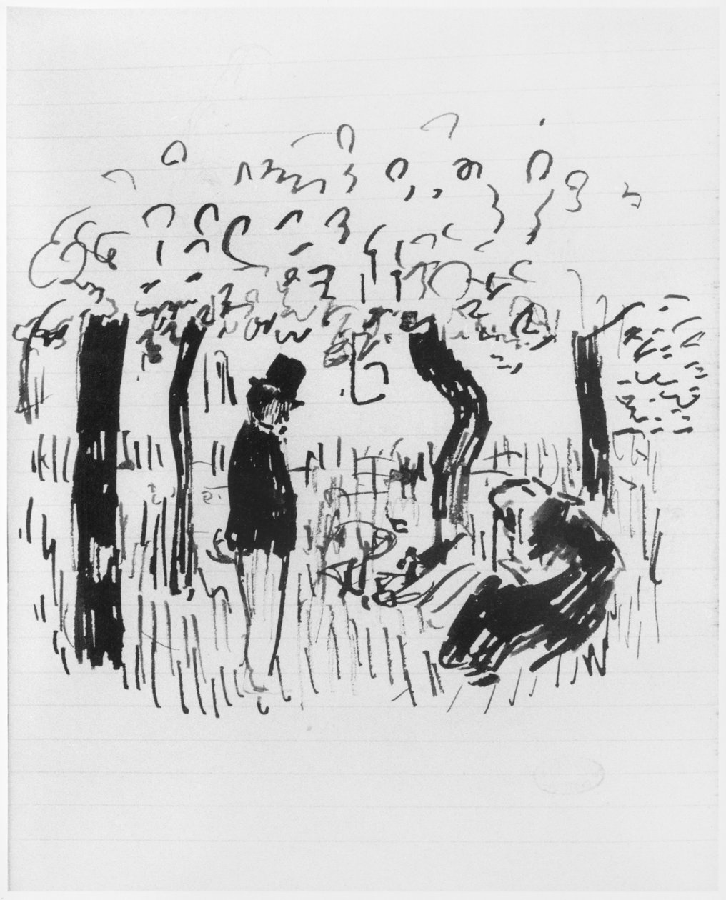 Pagina di un taccuino, 1890-1940 (penna e inchiostro su carta a righe) da Edouard Vuillard