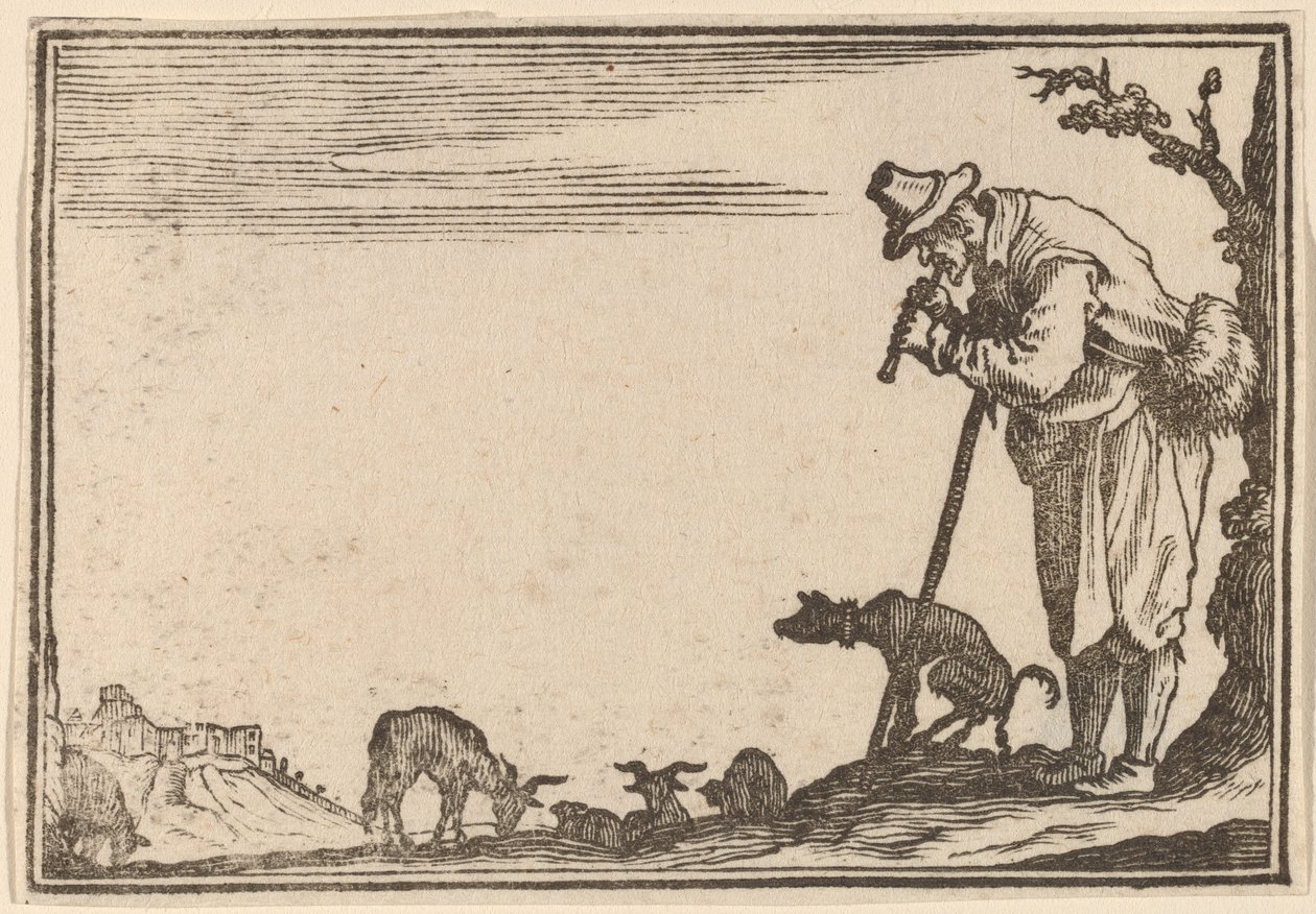 Pastore che Suona il Flauto da Edouard Eckman after Jacques Callot