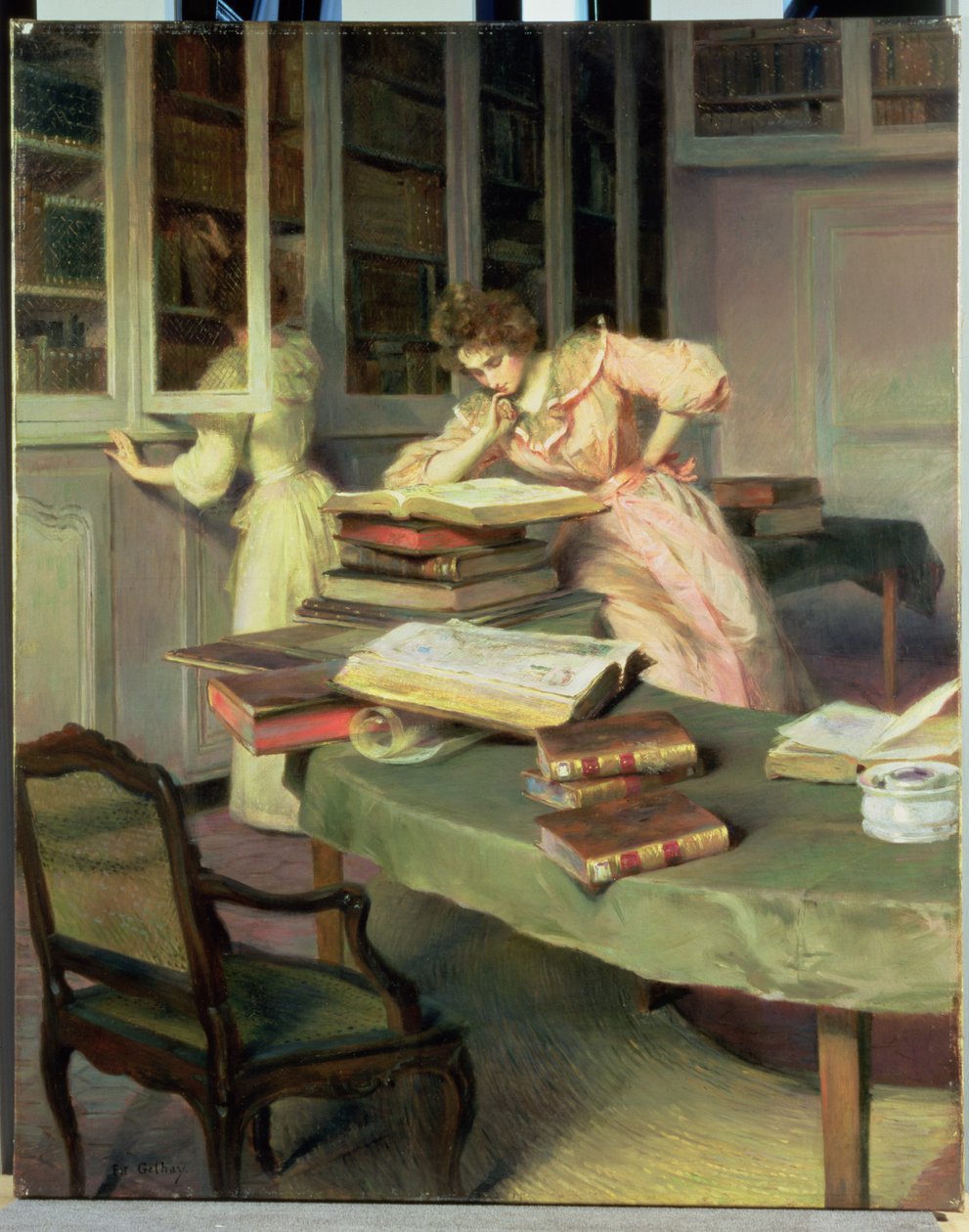 Donne eleganti in una biblioteca da Edouard Gelhay
