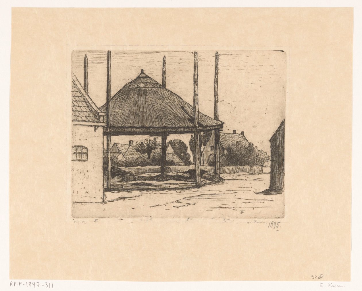 Cortile contadino con fienile vuoto da Eduard Karsen (signed by artist)