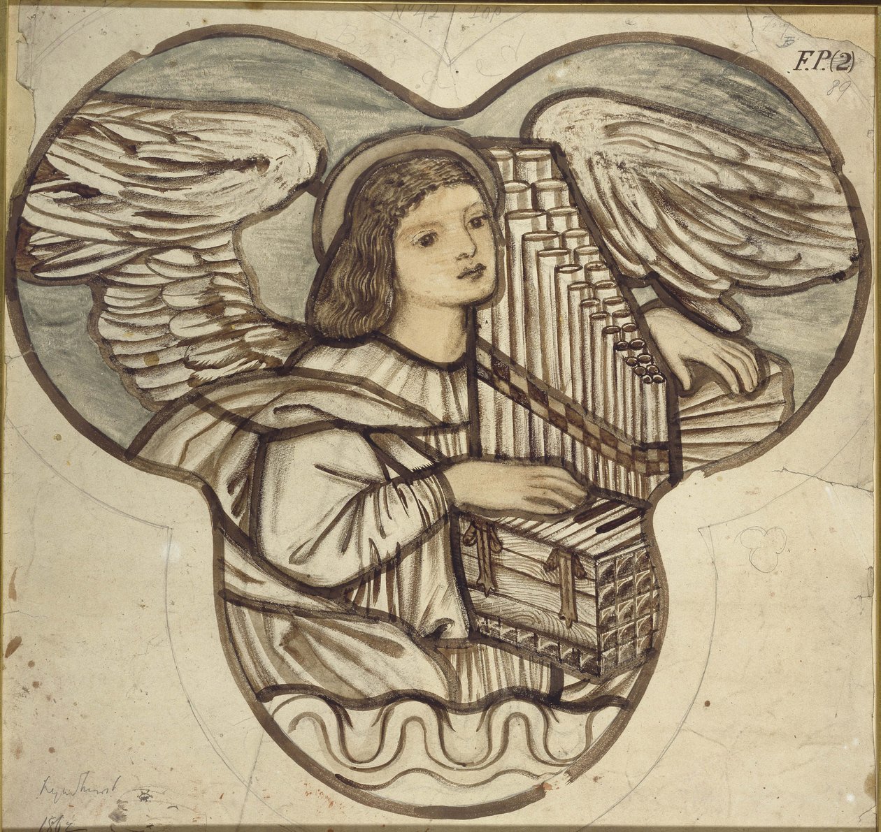Progetto per vetrata nella Chiesa di Lyndhurst: Un Angelo Organista, 1886 da Edward Burne Jones